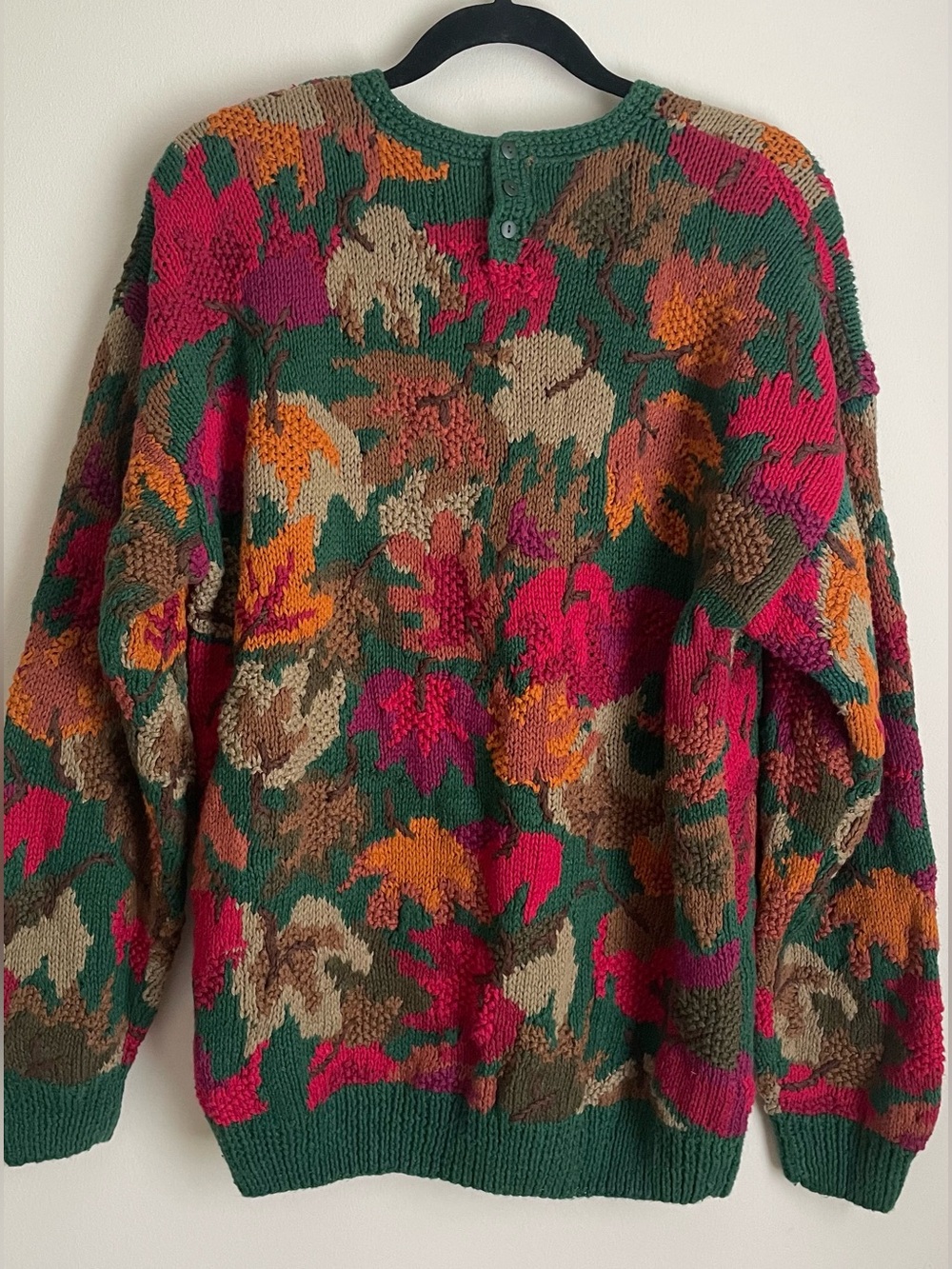 VTG Knit Cabela's Women's Green x Maple leaf pattern Cotton Sweater/Jumper SZ XL - Picture 5 of 9